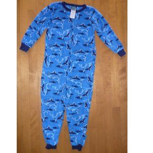 Boys Girls  SHARKS 1 pc Pajamas Fleece Sleeper Size  Med 8 NWT